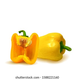 Pepper low poly. Fresh, nutritious, tasty yellow pepper. Vector illustration. Vegetables ingredients in triangulation technique. Elements for label design.