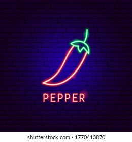 Pepper Neon Label. Vector Illustration of Healthy Food Promotion.