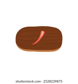 Pepper on cutting board. Sliced farm grain rustic loafs on wooden board with knife, natural cereal bakery products, healthy food concept. Vector set on white background