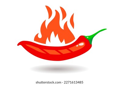 Pepper on fire. Flat vector illustration for spicy food design. Hot pepper with flame for spicy taste.