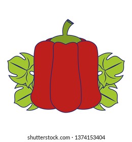 Pepper on leaves fresh vegetable blue lines