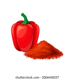 Pepper, paprika or capsicum. Raw red bell pepper, vegan food. Aromatic seasoning ingredient. Isolated vector illustration of capsicum and paprika spice.