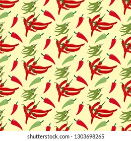 Pepper pattern on the yellow background. Vector illustration