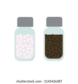 Pepper and salt in jars, spices in special containers vector illustration