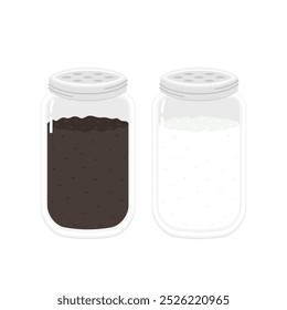 Ícone de cozinha de pimenta e sal shaker. Vetor de saleiro e pimenta.