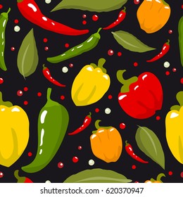 Pepper seamless pattern. Concept  for restaurant menu backdrop,  smoothies  bar, eco market. 