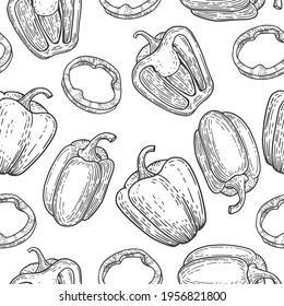 Pepper seamless pattern hand drawn  illustration in retro vintage style	