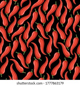 Pepper Seamless Pattern On The Black Background