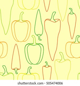 Pepper seamless pattern. Vector stock illustration of different kinds of vegetable