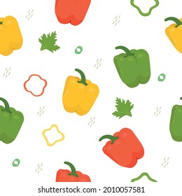 Pepper seamless vector pattern.  Pepper with parsley. 