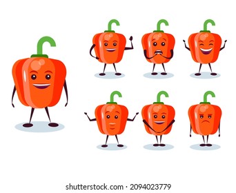 Pepper set - character and emotions. Anthropomorphic hero. Vector illustration in cartoon style.