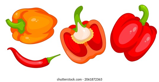 Equipo de pimienta. Pimientos y pimientos calientes. En un estilo de caricatura. Ilustración vectorial para diseño y decoración.