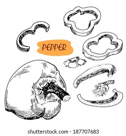 Pepper. Set of graphic hand drawn illustrations