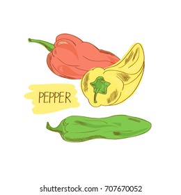 Pepper. Set. Red, green, yellow. Set.