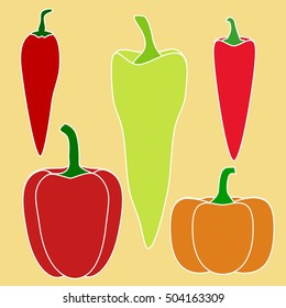 Pepper set. Vector stock illustration of different kinds of vegetable