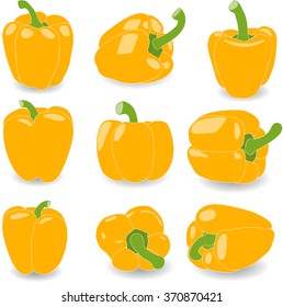 Pepper, set of yellow pepper,  vector illustration on a transparent background