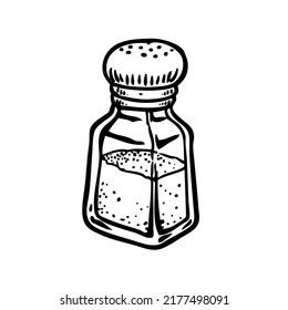 Pepper Shaker Engraved Illustration. Hand drawn glass jar cooking spice vector sketch in vintage style