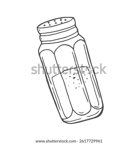 Pepper shaker and ground spice. Hand drawn vector illustration. Retro style.