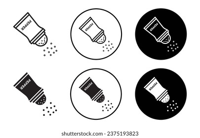 Pepper shaker icon. Table salt, sugar or spice powder mill container symbol set. Pepper salt grinder to sprinkle on food vector sign. Pepper spice seasoning shaker or grinder mill line logo 