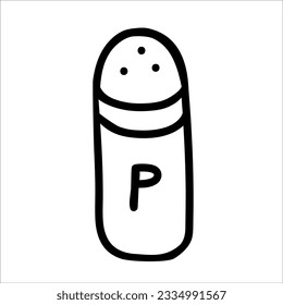 Dibujo a mano del vector del agitador de pimienta aislado en fondo blanco