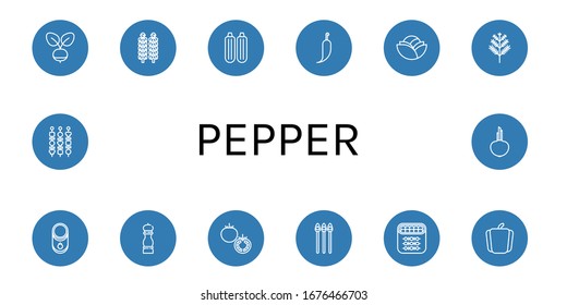 pepper simple icons set. Contains such icons as Radish, Brussels sprouts, Zucchini, Hot pepper, Cabbage, Dill, Tomato, Pepper, Asparagus, can be used for web, mobile and logo