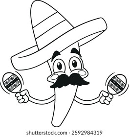 Pepper in sombrero playing maracas