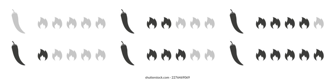 Pepper spice level. Red chili pepper. Spicy meter. Vector isolated illustration. 