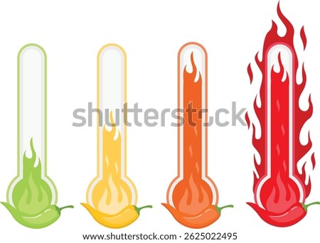 	
Pepper spice level. Red chili pepper. Mild, spicy, hot, extra hot	