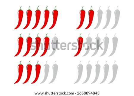 Pepper Spicy chili pepper level scale icon, label. Traditional Mexican, Chinese, asian spicy levels. mild, spicy, hot. Chili pepper red outline icon
