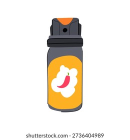 Pepper spray bottle showing illustration of a chili pepper, symbolizing a non lethal defense mechanism for personal security and protecting oneself in an emergency situation