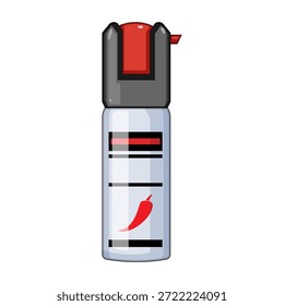 Ilustración de lata de spray de pimienta que representa una herramienta de autodefensa no letal común utilizada para la seguridad personal y la protección contra amenazas, con un icono de pimienta
