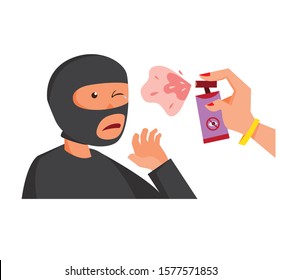 pepper spray on thief for self defence flat illustration vector design