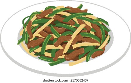 Pepper steak(Chinese-Style Stir-Fry Thinly Sliced Green Peppers and Meat) is a Chinese dish of fried peppers and shredded meat.