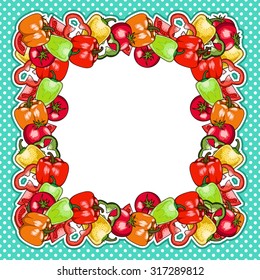pepper and tomato frame - hand drawn style vector