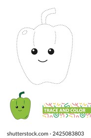 Pepper. Trace and color for kids. Vector illustration.