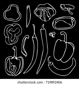 Pepper vector illustration. Vegetable engraved style object. Doodle. Design icon, print, logo, poster, symbol, decor, textile, paper