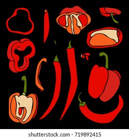 Pepper vector illustration. Vegetable engraved style object. Farm market Paprika. Doodle. Design icon, print, logo, poster, symbol, decor, textile, paper