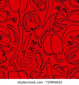 Pepper vector illustration. Vegetable engraved style object. Farm market Paprika. Doodle. Design icon, print, logo, poster, symbol, decor, textile, paper