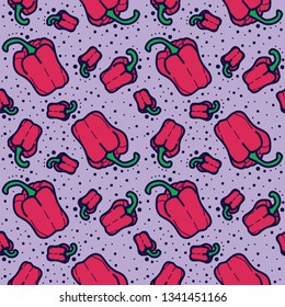 Pepper vector lines seamless pattern. Funny doodle healthy food on a light background.