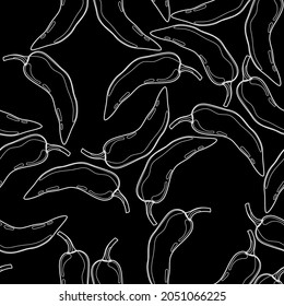 Pepper vector seamless pattern. Mexican chili spicy vegetable. Hot paprika texture.