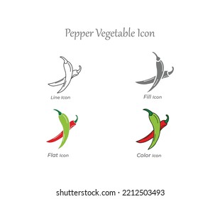 Pepper Vegetable Line, Fill, Flat and Color Icon fresh, natural, Organic, healthy, nutrition, vegetarian food vector Icon set Illustration
