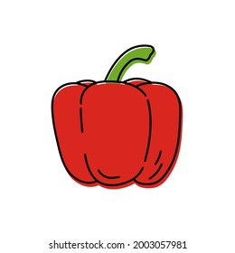 Pepper. Vegetable sketch. Color simple icon. Hand drawn vector doodle illustration