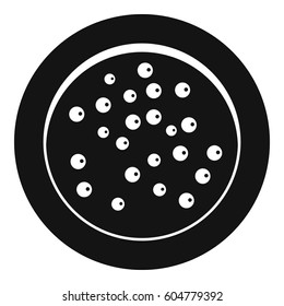 Peppercorns on a plate icon. Simple illustration of peppercorns on a plate vector icon for web