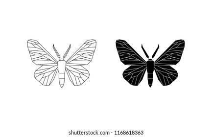 Peppered moth (Biston betularia) melanic and light form. Moths in the family Geometridae vector illustration isolated on white background.