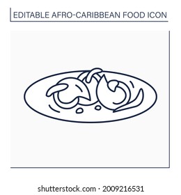 Peppered snail line icon. Nigerian appetizer. Tasty and spicy delicacy. Afro-Caribbean food.Local food concept. Isolated vector illustration. Editable stroke