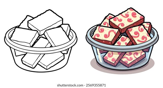 Peppermint Bark Line Art Vector Illustration Black and White with Coloring Sample. Bold and Easy Food and Snacks Coloring Pages for Adults and Kids.