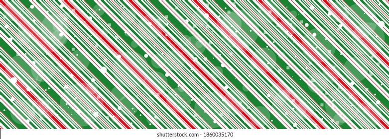 Peppermint candy cane Christmas background with diagonal stripes and shiny snowflakes print seamless pattern