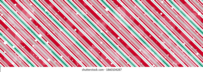 Peppermint candy cane diagonal stripes Christmas background with shiny snowflakes print seamless pattern