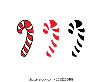 Peppermint candy cane vector illustration. Set of festive caramel sticks. Christmas icon. 