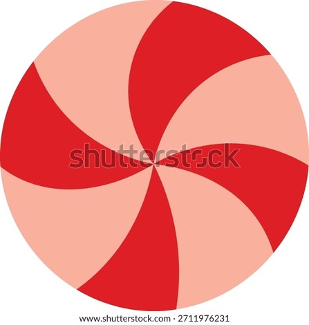 Peppermint candy circle with spiral pinwheel segments and clean geometric shapes. Symbol of sweetness, holiday treat, nostalgia, confection, and dessert branding. Cartoon vector illustration.
